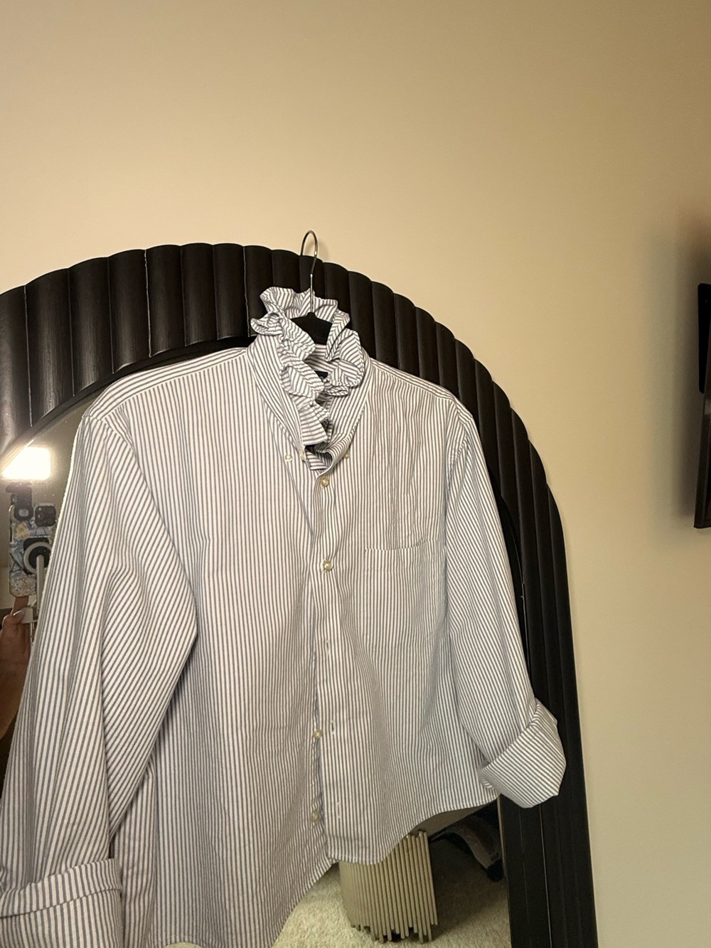 ReLoved Upcycle Ruffle Collar Button Down Shirt Lands' End Men's - Picture 3 of 10